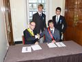 Signing of a treaty between the micronations Grand Duchy of Flandrensis and the Federal Republic of St. Charlie (Italy) at the Polination Micronational Conference in London (2012).