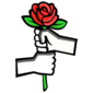 a symbol of 2 clenched fists holding onto a rose