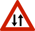 Two-way traffic Warning of two-way traffic on the road ahead
