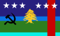Flag of Baffin-Sutton, an autonomous region of the nation, near the nation of Austenasia. The flag features symbolism from the flag of Lebanon, a middle-eastern macronation.