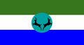 This was the first flag used by the republic, it is seldom remembered as it was replaced quickly. It consists of three bands of green, white, and blue, with a turquoise circle in the middle containing two jumping deer.
