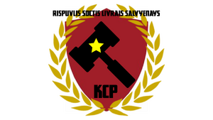 salvyenyan coat of arms. Kratal (Power), Salvyel (Glory), Rabotyenil (Work)