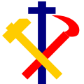 First Symbol of the CNP, with the Hammer in Yellow, the Sickle in Red, and the Cross in Blue.