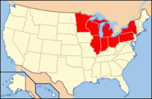 US states highlighted which include GLC members (excluding the Canadian Province of Ontario)