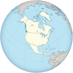 Location of the Dominion of Vancouver Island (green) in North America (beige).