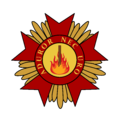 Order of St Polycarp - badge with flames blue star.png