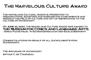 The Marvelous Culture Award (Duckionary) Unsigned and unstamped