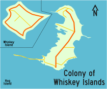 A map of Whiskey Islands. Whiskey Island is scaled up 4 times.