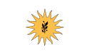 White background, in the centre, yellow sun with black plant