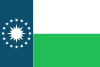 Three color flag with blue, white and green.