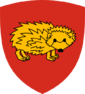 Swiss style red shield with a gold hedgehog.