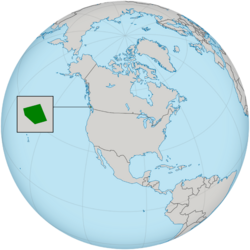 Location of Burdany (green) in North America (agate grey)