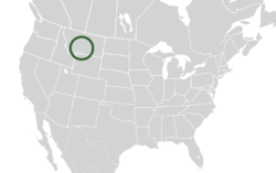 Map of North America with Grémmia located by circle.