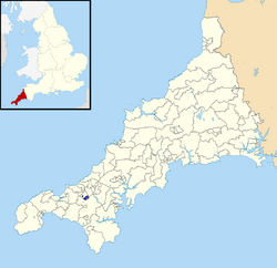 Map of Cornwall with Glynawan highlighted