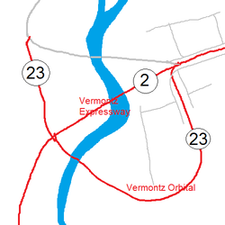 Historical road map of Vermontz, 2014