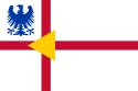 A red cross, with a blue eagle in the top-left quadrant. A yellow triangle is placed in the middle of the cross.