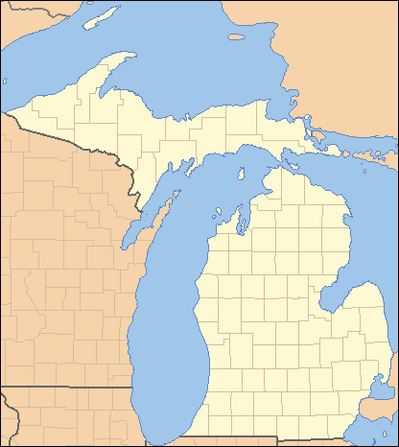 A map of Michigan showing micronations located inside.