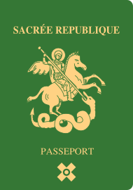 caption = Cover page of the Sacréeian passport.